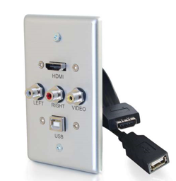 Milwaukee PC - HDMI®, USB, Composite Video and RCA Stereo Audio Pass Through Single Gang Wall Plate - Brushed Aluminum
