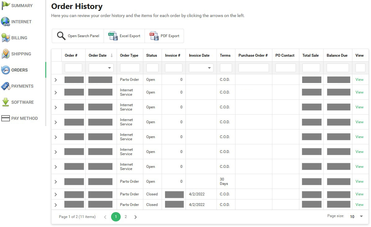 Order History Page