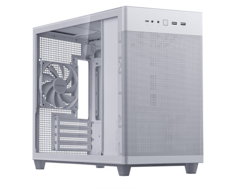 Milwaukee PC - ASUS Prime AP201 Tempered Glass MicroATX Case No PSU, 1x120mm Fan, White