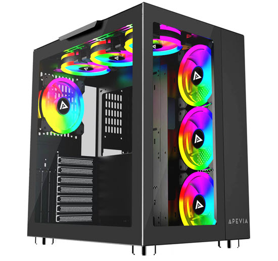 Milwaukee PC - Apevia Prism Elite Black - Mid-Tower Cube Case, No PSU, 7x120mm ARGB PWM fans, TG