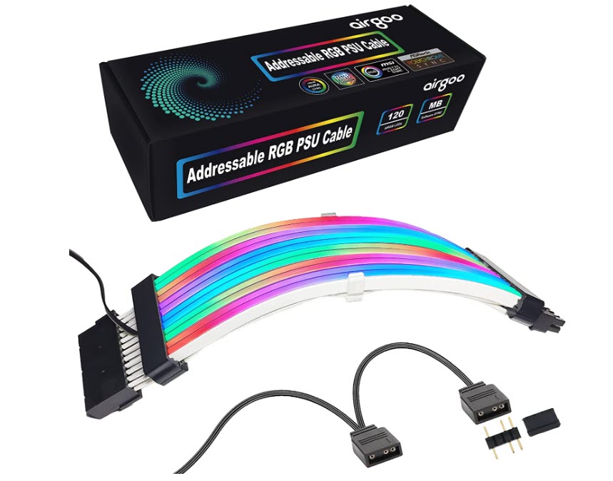 Milwaukee PC - Airgoo ARGB 24-Pin Power Extension cable - Diffused Neon LED strips