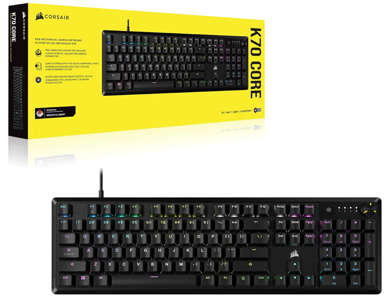 Milwaukee PC - CORSAIR K70 CORE RGB Mechanical Gaming Keyboard - Full Size, USB 3.1, CORSAIR MLX Red Switches, 1,000Hz, RGB, iQUE 