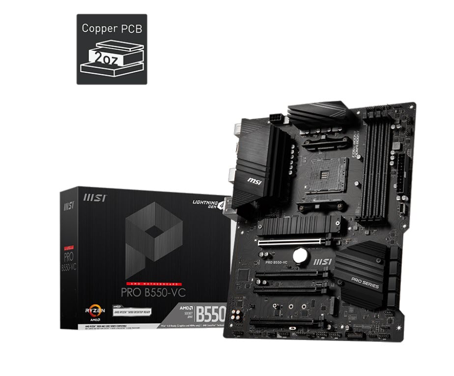 Milwaukee PC - MSI Pro B550-VC - ATX, AM4, 4xDDR4, 2xM.2, 1xDP, 1xHDMI, 2-Way CrossFire