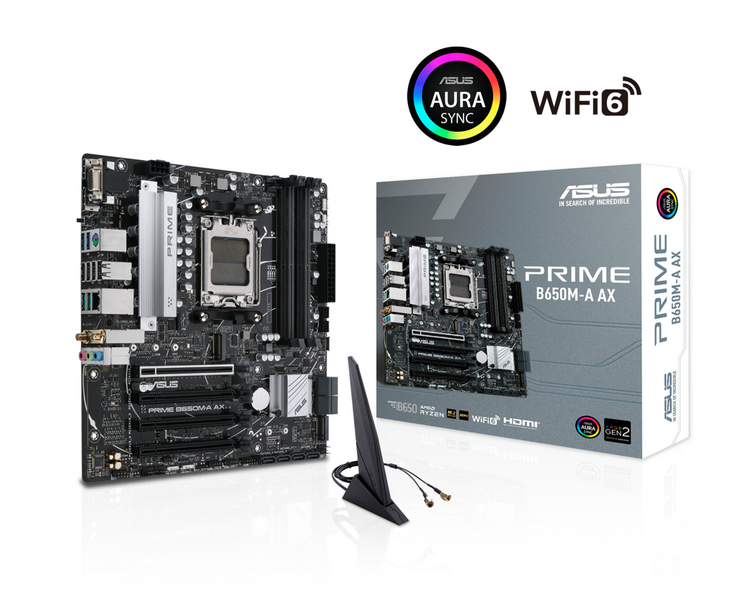 Milwaukee PC - ASUS PRIME B650M-A AX - mATX, AM5, 4xDDR5, 2xM.2, 1xDP/1xVGA/1xHDMI,Wi-Fi 6, 2.5Gb, BT 5.2