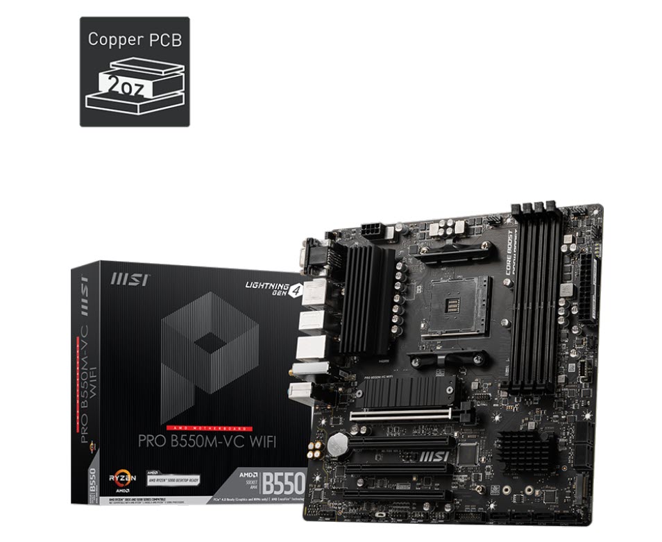 Milwaukee PC - MSI PRO B550M-VC WIFI - AM4, mATX, 4xDDR4, 2xM.2,  1xVGA, 1xDP, 1xHDMI 
