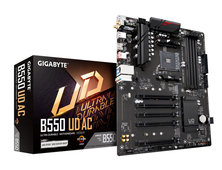 Milwaukee PC - Gigabyte B550 UD AC - ATX, B550, AM4, 4xDDR4, 2xM.2, 4xSATA, PCIe4.0, GbE, Wi-Fi AC, BT5.0,1xHDMI  