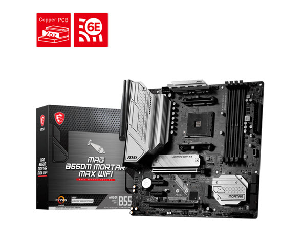 Milwaukee PC - MSI MAG B550M MORTAR MAX WIFI - MATX, B550, AM4, 4xDDR4, 2xM.2, 6xSATA, 2.5Gb, Wi-Fi 6E, BT5.2, CrossFire, DP, HDMI