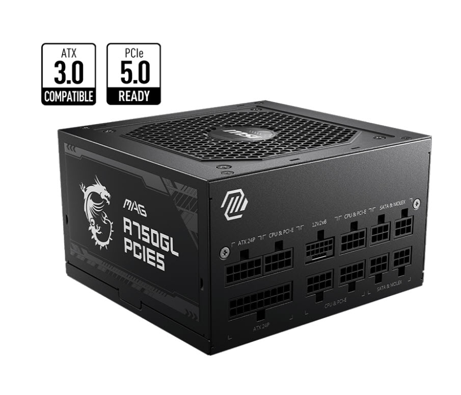 Milwaukee PC -  MSI MAG A750GL PCIE5 - 750W,ATX 3.0, PCIe 5.0, 80+Gold, Fully Modular, Flat Cables