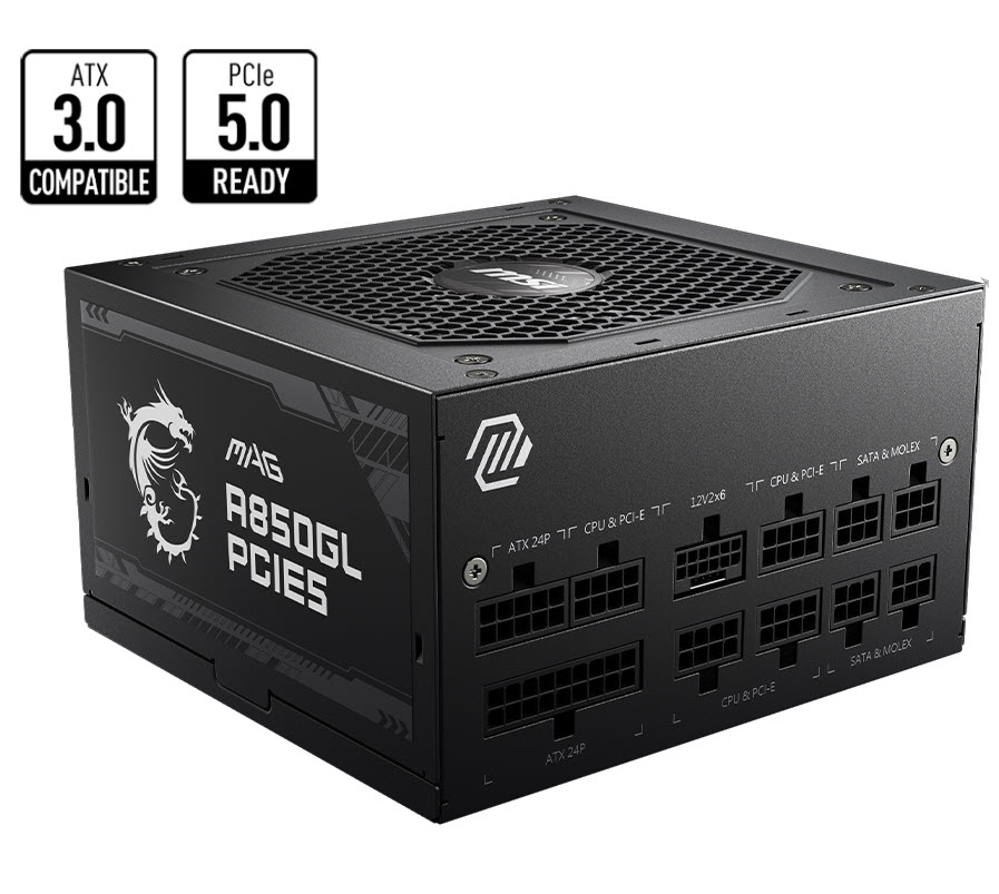 Milwaukee PC - MSI MAG A850GL PCIE5 - 850W,ATX 3.0, PCIe 5.0, 80+Gold, Fully Modular, Flat Cables