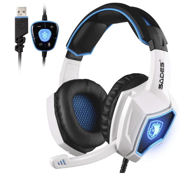 Milwaukee PC - SADES Spirit Wolf (White/Blue) 7.1 Surround Sound Gaming Headset w/mic - USB