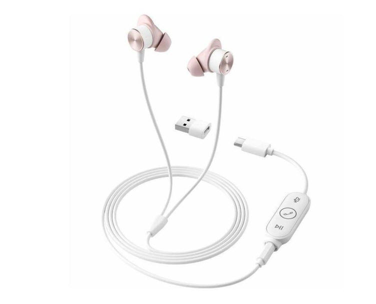 Milwaukee PC - LOGITECH ZONE WIRED EARBUDS - w/Noise-cancelling Mic, In-line controller, Rose