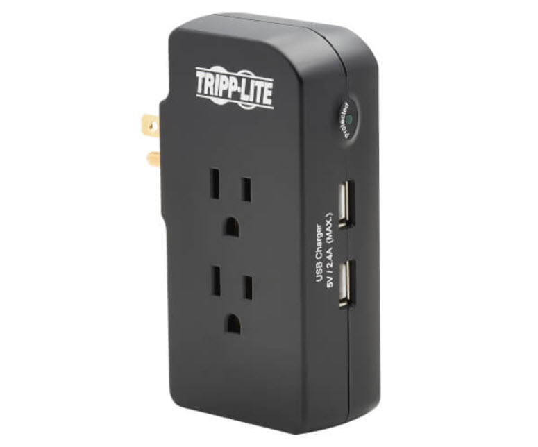 Milwaukee PC - Tripp Lite Safe-IT 3-Outlet Surge Protector, 2 USB Charging Ports, 5-15P Direct Plug-In, 1050 Joules, Black