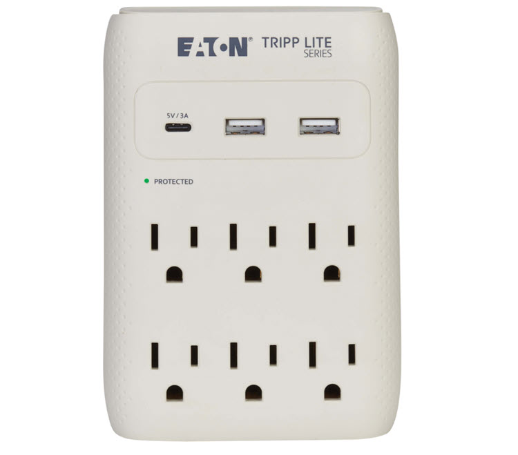 Milwaukee PC - Tripp Lite series Protect It! 6-Outlet Surge Protector(Gray) - Direct Plug-in, USB-C, 2 x USB-A, 1080J