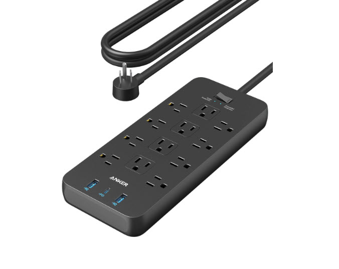 Milwaukee PC - Anker 351 12 outlet Surge Protector - 2100 Joule, 12 AC Outlet, 2 USB-A + USB-C charging ports (max 20W) Black