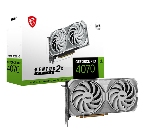 Milwaukee PC - MSI GeForce RTX™ 4070 VENTUS 2X WHITE 12G OC - PCIe 4.0, 3xDP, 1xHDMI, HDCP, G-Sync