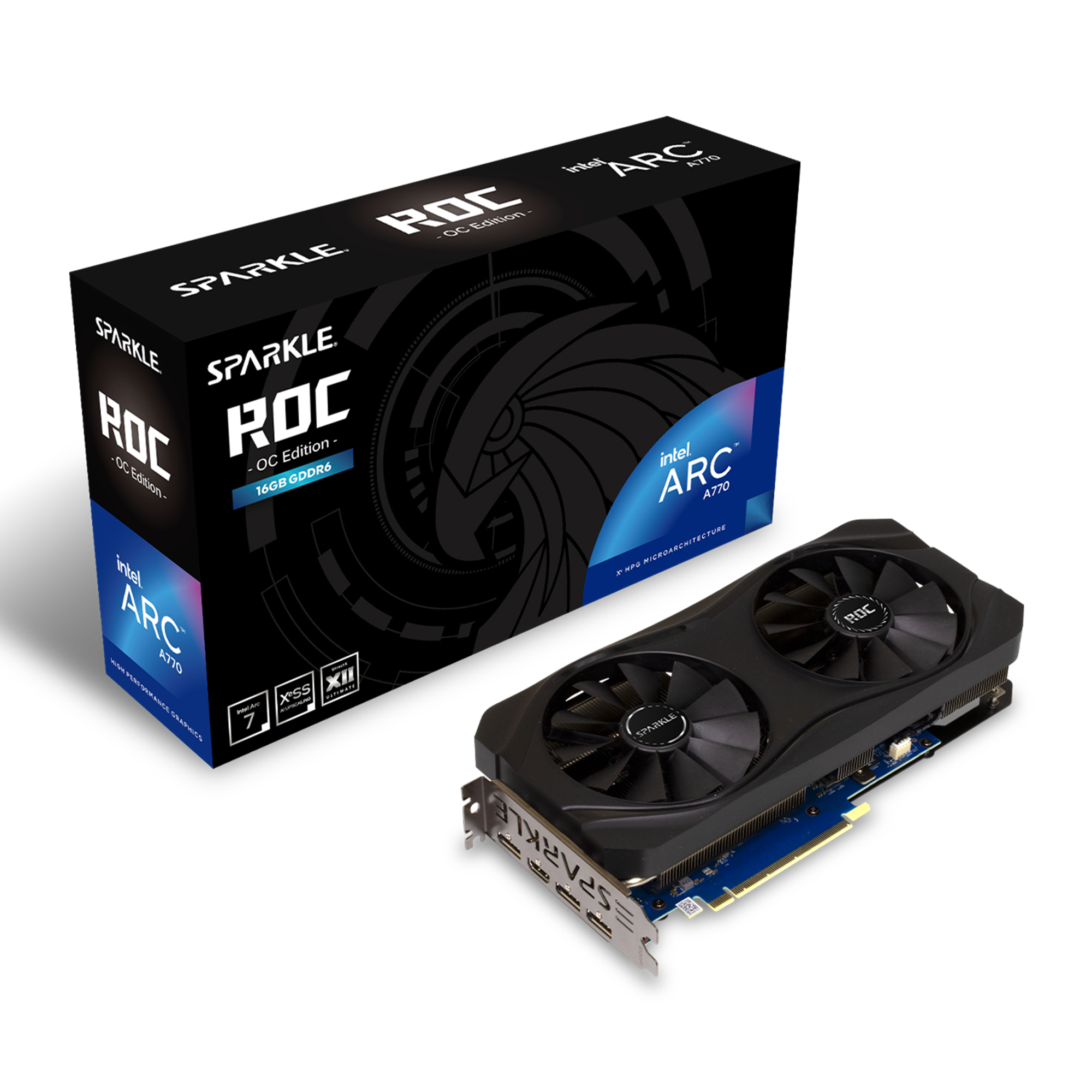Milwaukee PC - Sparkle Intel Arc A770 16GB ROC OC edition - 2.5-slot, PCIe, 3xDP, 1xHDMI