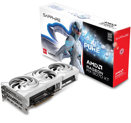 Milwaukee PC - Sapphire PURE AMD Radeon RX 9070 XT (White) - 3 Slot, PCIe 5.0, 2xHDMI, 2xDP 2.1a
