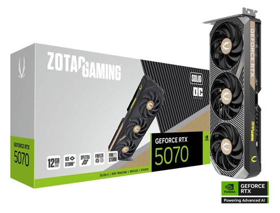 Milwaukee PC - ZOTAC GeForce RTX 5070 SOLID OC 12GB GDDR7 - 2 Slot, PCIe5, 3x DP 2.1b, 1x HDMI 2.1b, Ice Storm 