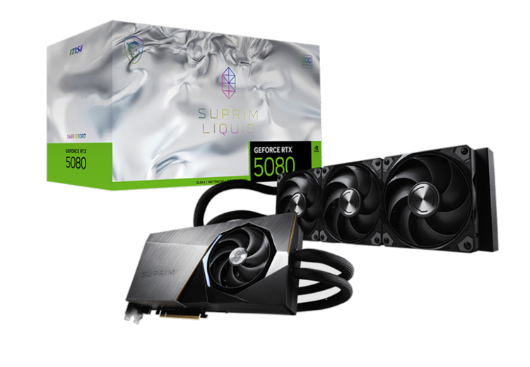 Milwaukee PC - MSI GeForce RTX 5080 16G SUPRIM LIQUID SOC - PCIe5, 3 Slot, 16GB GDDR7, HDCP, G-SYNC, Liquid Cooled, 3xDP, 1xHDMI