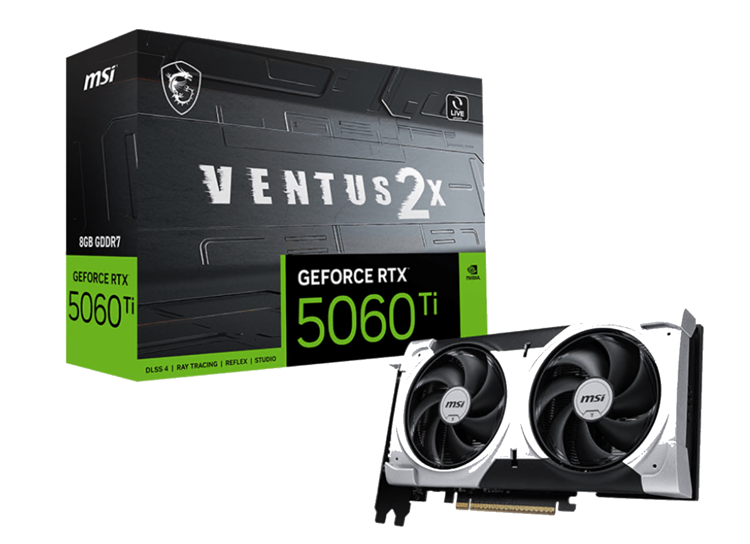 Milwaukee PC - MSI GeForce RTX 5060 Ti 8G VENTUS 2X PLUS - PCIe5, 2.5 Slot,8GB GDDR7, DPx3, HDMIx1, HDCP, G-SYNC 