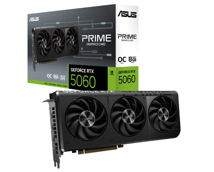 Milwaukee PC - ASUS PRIME GeForce RTX™ 5060 8GB GDDR7 OC - PCIe5, 2.5 Slot, SSF, DP, HDMI, 630 TOPs