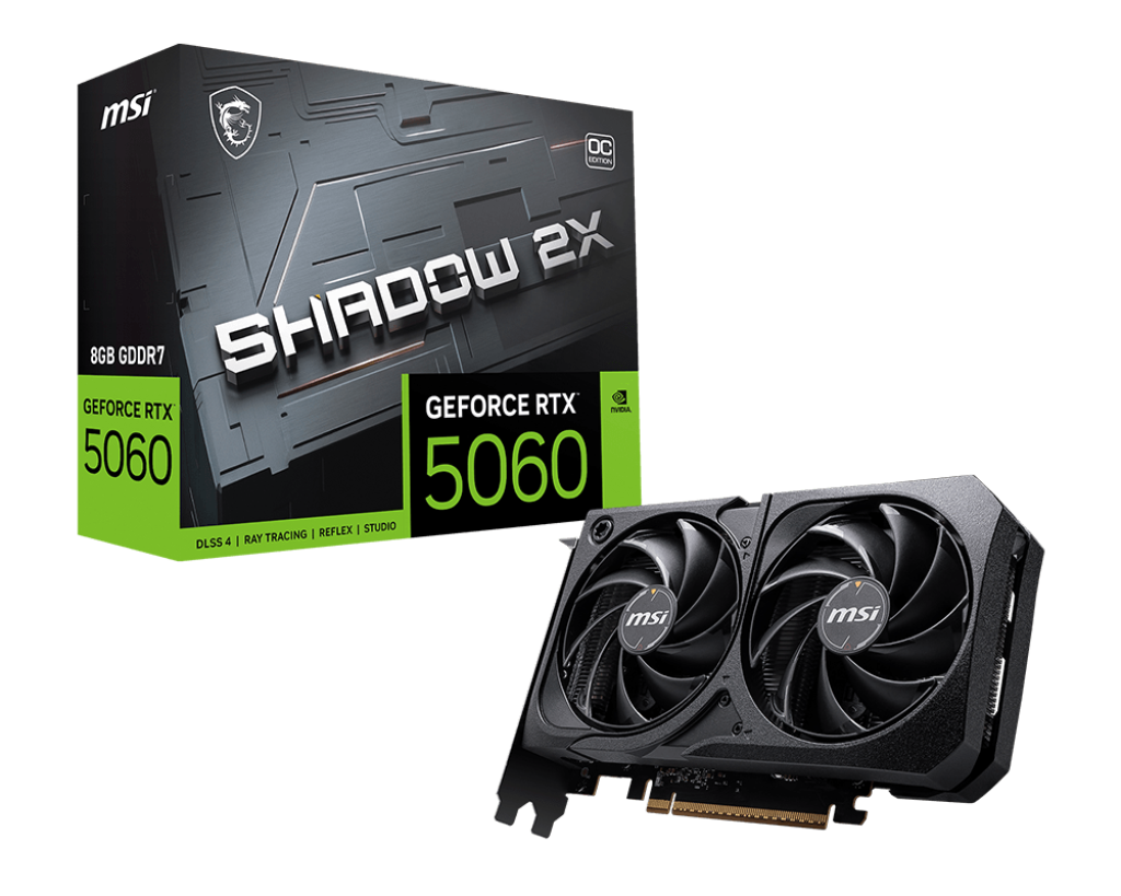 Milwaukee PC - MSI GeForce RTX 5060 8GB SHADOW 2X OC - PCIe Gen5, GDDR6, 1xHDMI 2.1b, 3xDP2.1b