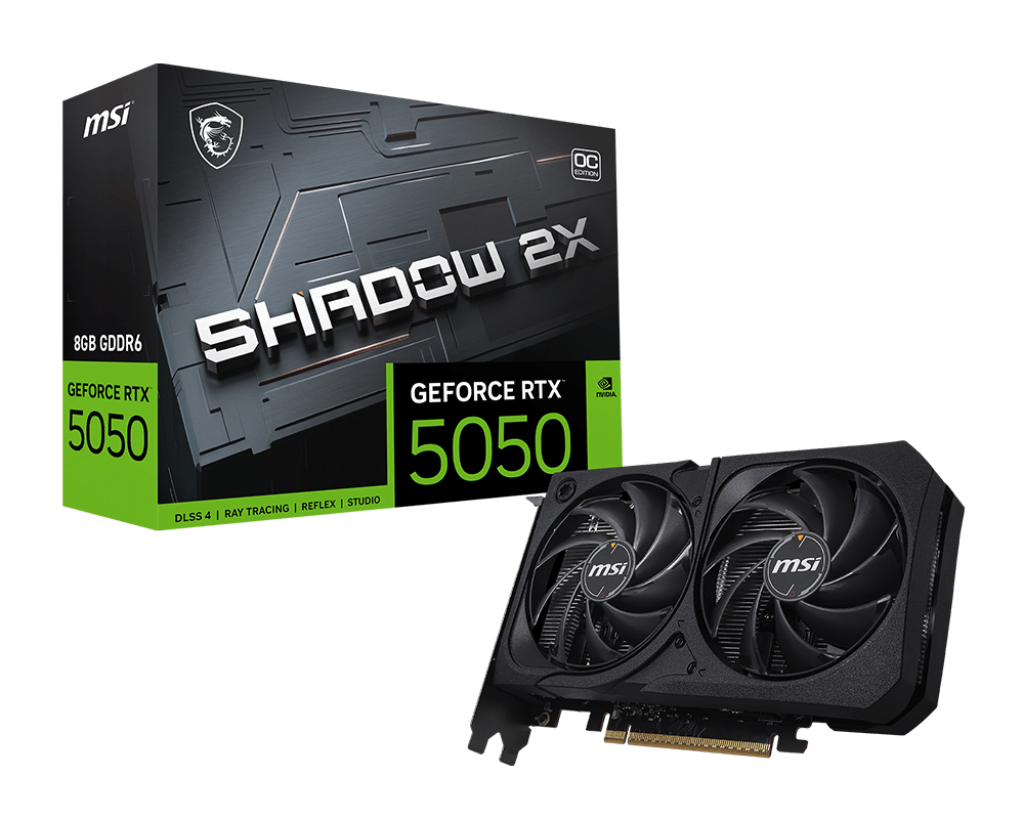 Milwaukee PC - MSI GeForce RTX 5050 8G SHADOW 2X OC - PCIe Gen5, GDDR6, 3xDP(v2.1b), 1xHDMI(2.1b), 2560 CUDA Cores