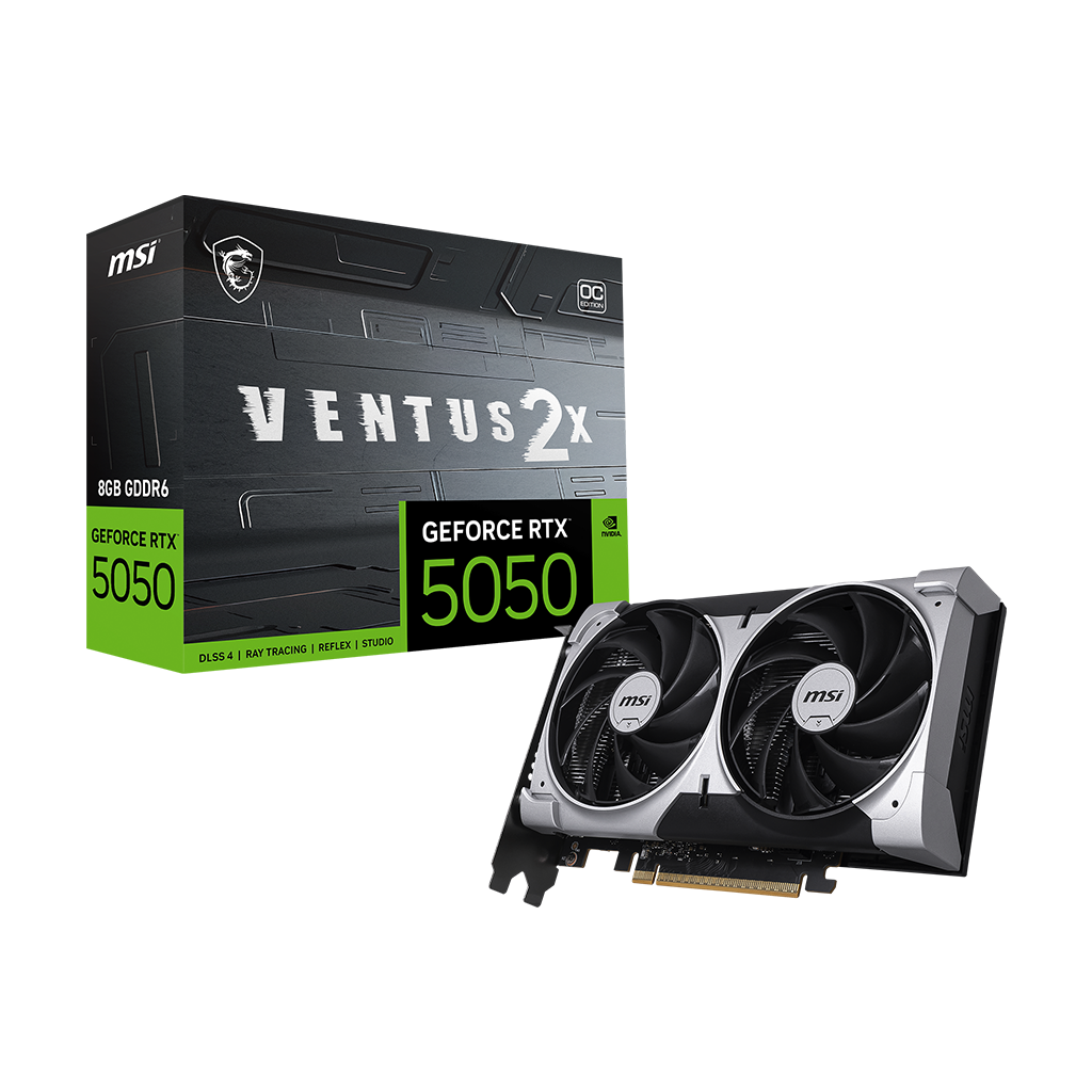 Milwaukee PC - MSI GeForce RTX 5050 8G VENTUS 2X OC - PCIe Gen5, GDDR6, 3xDP(v2.1b), 1xHDMI(2.1b), 2560 CUDA Cores