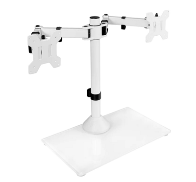 Milwaukee PC - VIVO WHITE Dual Monitor Stand - Up to 27" (22 lbs max), Glass Base, Articulated Arms