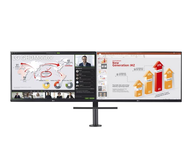 Milwaukee PC - LG 27BP88QD-BS - Dual 27" QHD Ergo monitor (2 screens 2560x1440 ea), IPS, 350nits, 5ms, 1000:1, HDR10, HDMI/DP (each)
