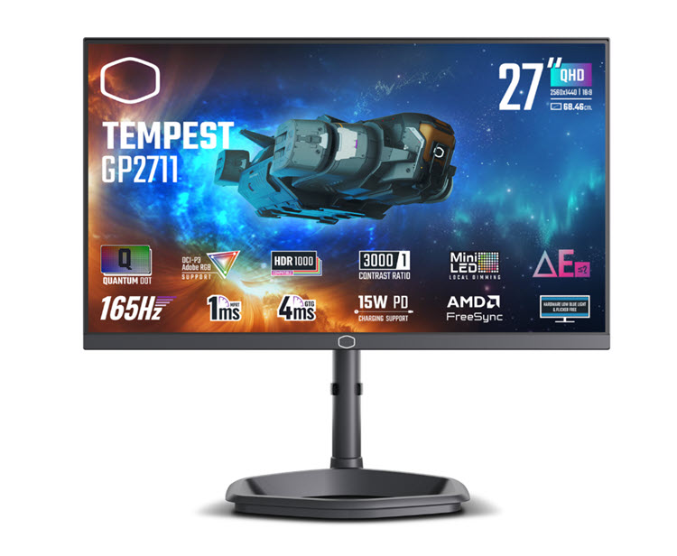 Milwaukee PC - Cooler Master Tempest GP2711 - 27" 2K QHD,600nits,4ms,165Hz,2xHDMI,1xDP, USB-C, Speakers, FreeSync, Low Blue Light, Frameless