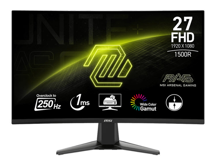 Milwaukee PC - MSI MAG 27C6X  Curved Gaming Monitor - 27" FHD VA Curved, 250nits, 1ms, 250Hz, 1xDP, 2xHDMI, Adaptive-Sync, Frameless 