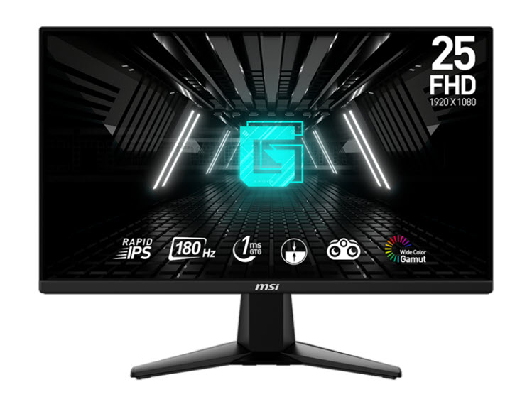 Milwaukee PC - MSI G255F Gaming Monitor - 24.5" FHD Rapid IPS, 300nits, 1ms, 180Hz, 1xDP, 2xHDMI, FreeSync, Frameless