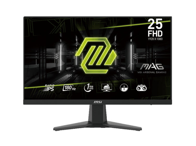 Milwaukee PC - MSI MAG 256F Gaming Monitor - 24.5" FHD Rapid IPS, 250nits, 1ms, 180Hz, 1xDP, 2xHDMI, Adaptive Sync, HDR, Frameless 