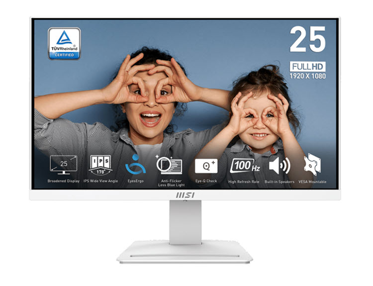 Milwaukee PC - MSI PRO MP253W - 25" FHD IPS, 300nits, 1ms, 100Hz, Adaptive-Sync, 1xVGA,1xHDMI, 1xDP, 1xUSB-C, Frameless,Matte White