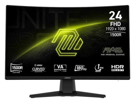 Milwaukee PC - MSI MAG 242C - 24" FHD VA Curved, 300 Nits, 1ms, 180Hz, Adative-Sync, HDR, HDMI 2.0b, DP 1.2a , Tilt Adj