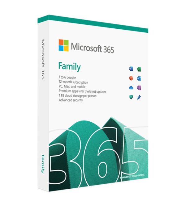 Milwaukee PC - Microsoft 365 Family (6 PC/Mac License / 1Yr Sub) - Medialess, W/E/PP/Out/ON/Pub/A + 1TB Cloud