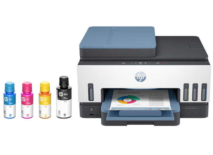 Milwaukee PC - HP Smart Tank 7602 AIO Inkjet Printer - Dup, P/S/C/F, 9/15ppm, LAN,Wi-Fi, USB, Uses HP 31/32XL 