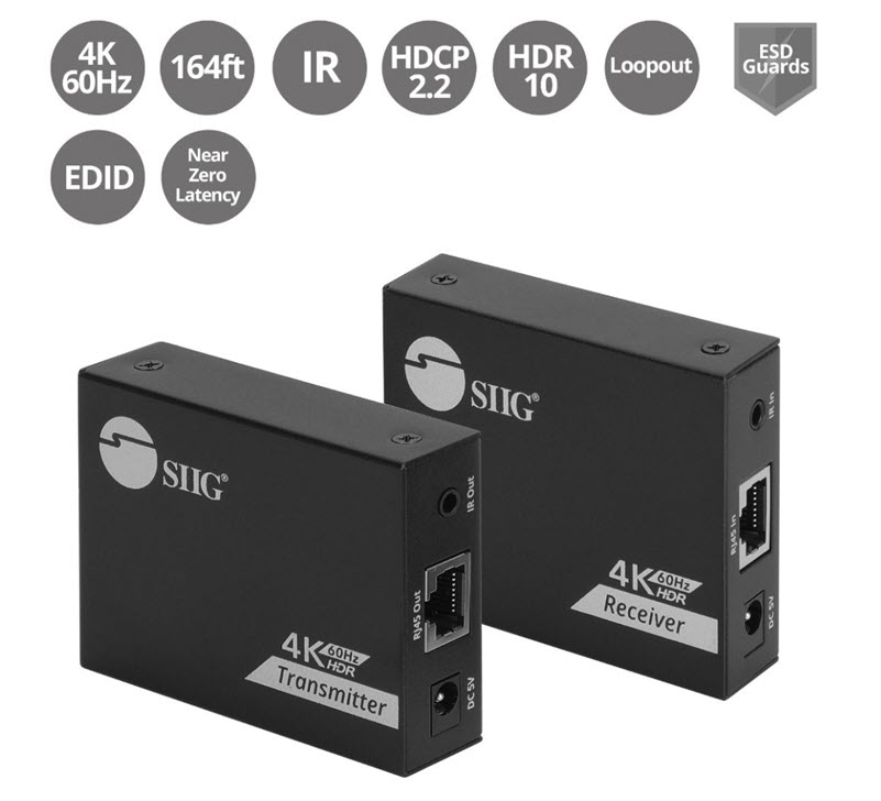 Milwaukee PC - SIIG 4K60Hz HDMI over Cat6 Extender with Loopout & IR - 50m