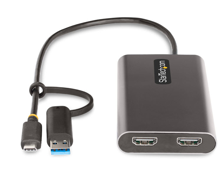 Milwaukee PC - USB-C to Dual-HDMI Adapter - USB-C or A to 2x HDMI - 4K 60Hz - 100W Power Delivery Pass-Through - 1ft (30cm) Built-in Cable
