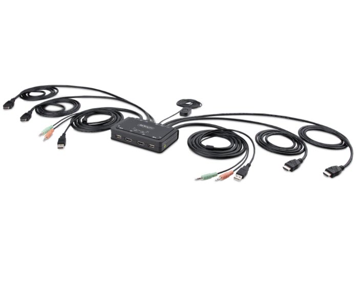 Milwaukee PC - 2-Port Dual-Monitor HDMI Cable KVM Switch, 4K 60Hz, Compact KVM with 5ft/1.5m USB-A/HDMI/Audio Integrated Cables